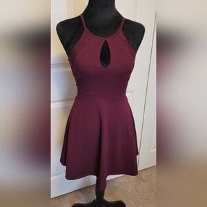 Speechless Wine Color A Line Dress LACE SIDES Halter Dress Size 1